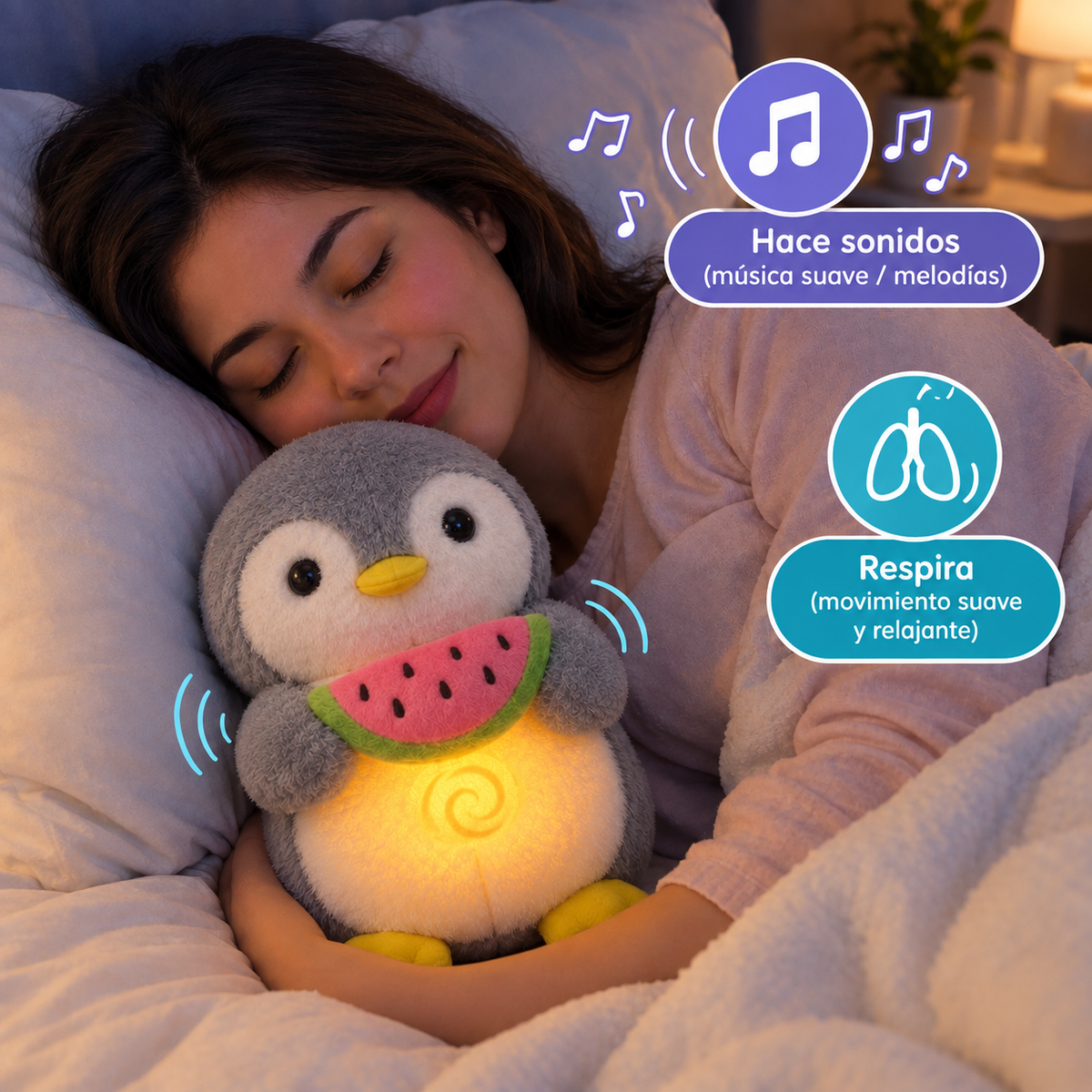 Pinguino Peluche Tranquilizante que respira